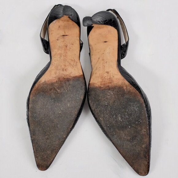 Manolo Blahnik Carolyne crocodile alligator shoes 38 US 8 black slingback - Picture 8 of 8